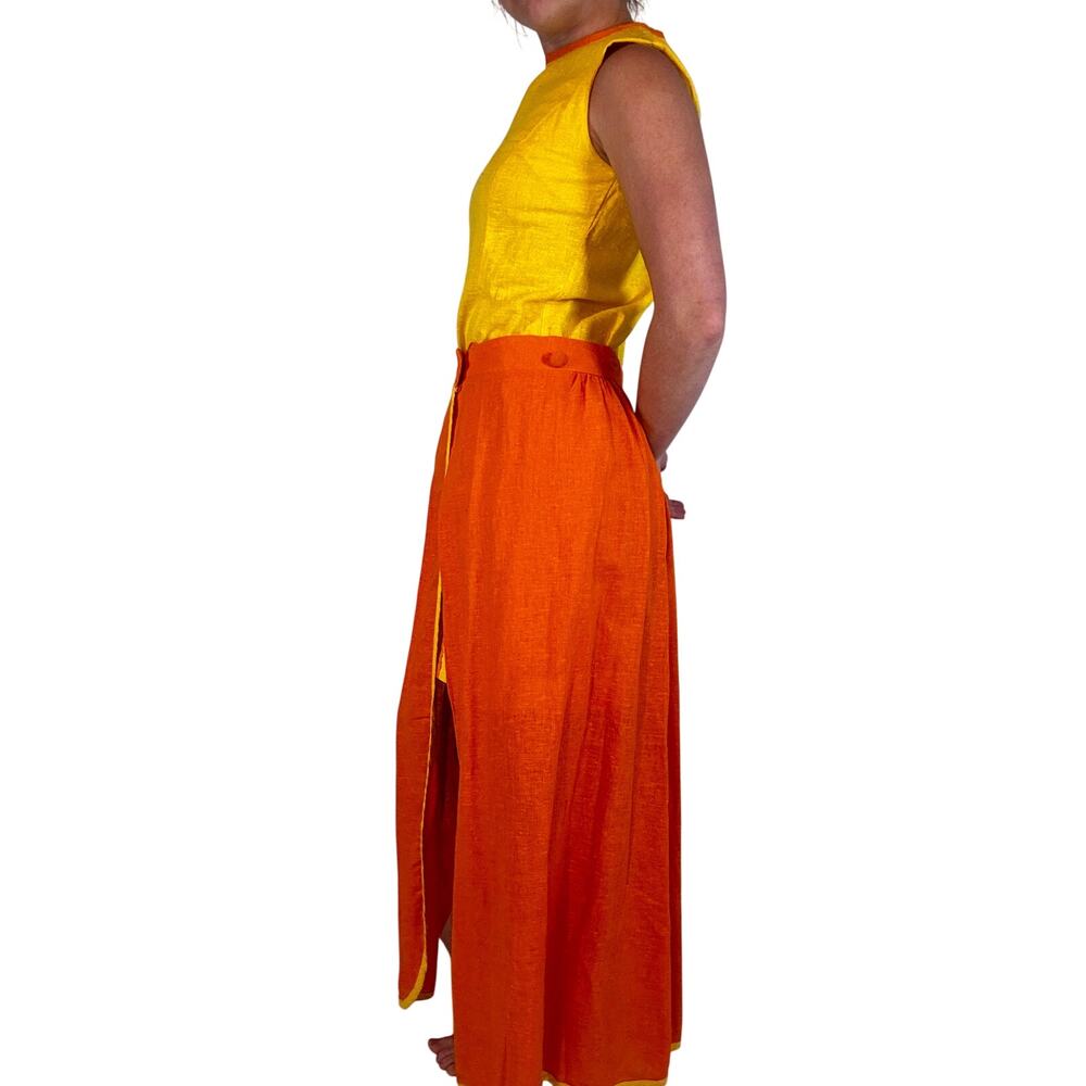 Vintage 1960s Mod Shift Dress Tear Away Skirt Set Yellow Orange Tulip Pockets - Picture 4 of 16